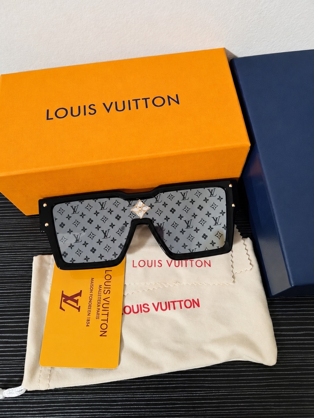 Louis Vuitton Black Monogram Shield Sunglasses with Silver Logo Accent